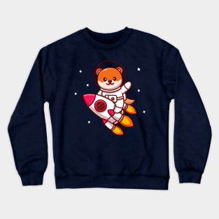 Cute Astronaut Otter Riding Rocket Cartoon Crewneck Sweatshirt